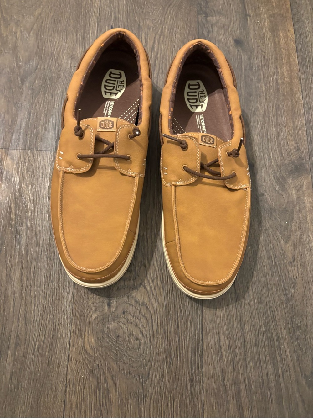 Hey Dude Men's Cognac Brown Slip-On Boat Shoes